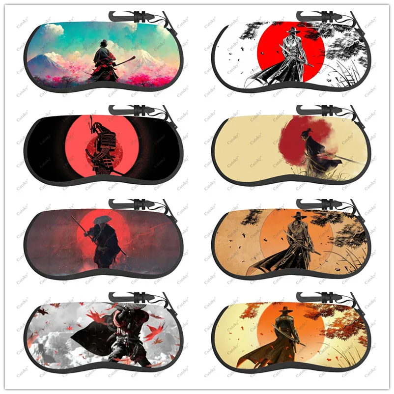 

japanese samurai Glasses Case Printed Travel Zipper Sunglasses Bag Pattern Classic Men's and Women's Storage Glasses Bag