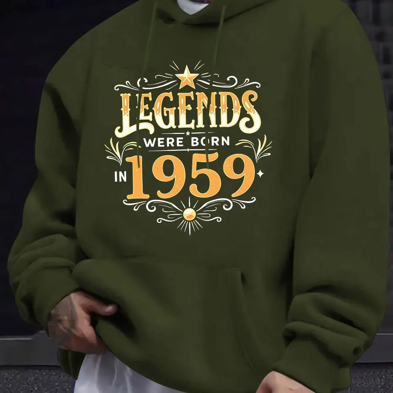Legends Were Born In 1959 Vintage Letter Graphic Hoodie Birthday Gift Print Casual Long Sleeve Front Print Pullover Sweatshirt