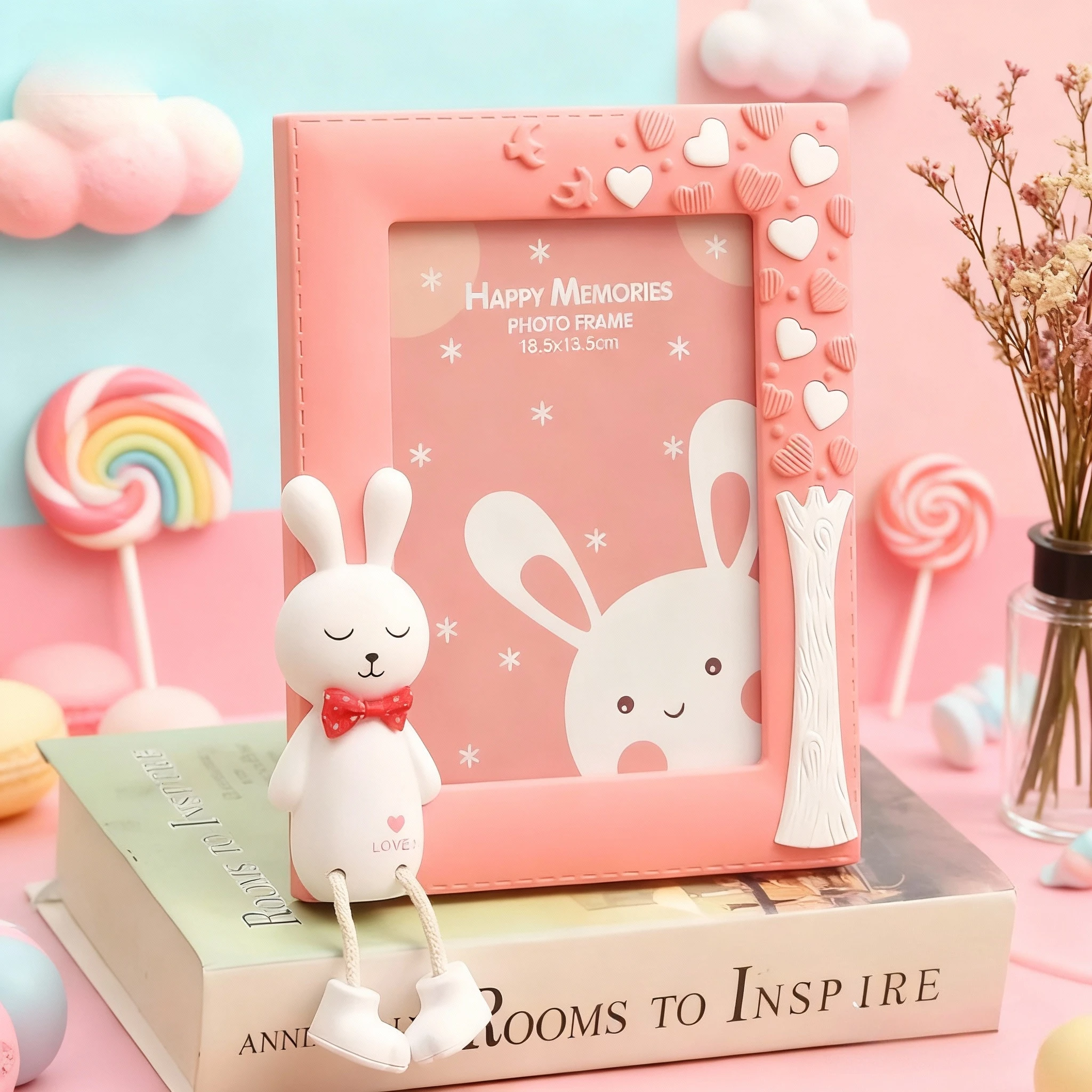 

Beautiful Cute Rabbit Resin Photo Frames, Kids Room Decor,Plexiglass Photo Frames,Cartoon Picture Frames,7 inches,Special Gifts