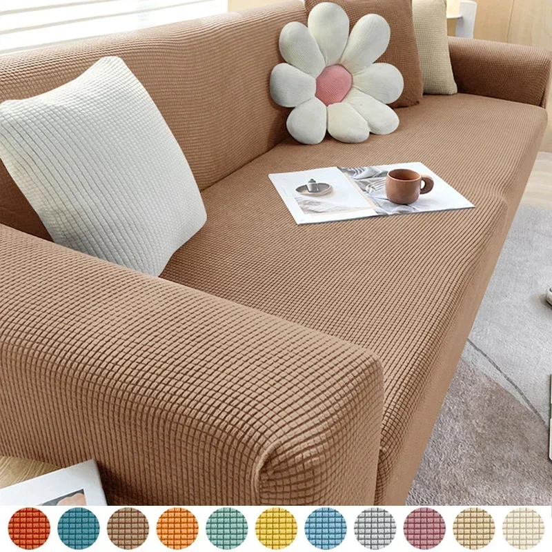 Jacquard Corn Fleece Fabric Elastic Sofa Cover 1/2/3/4 Seater Full Wrap Slipcover for Living Room, L-Shaped Corner Need 2pcs