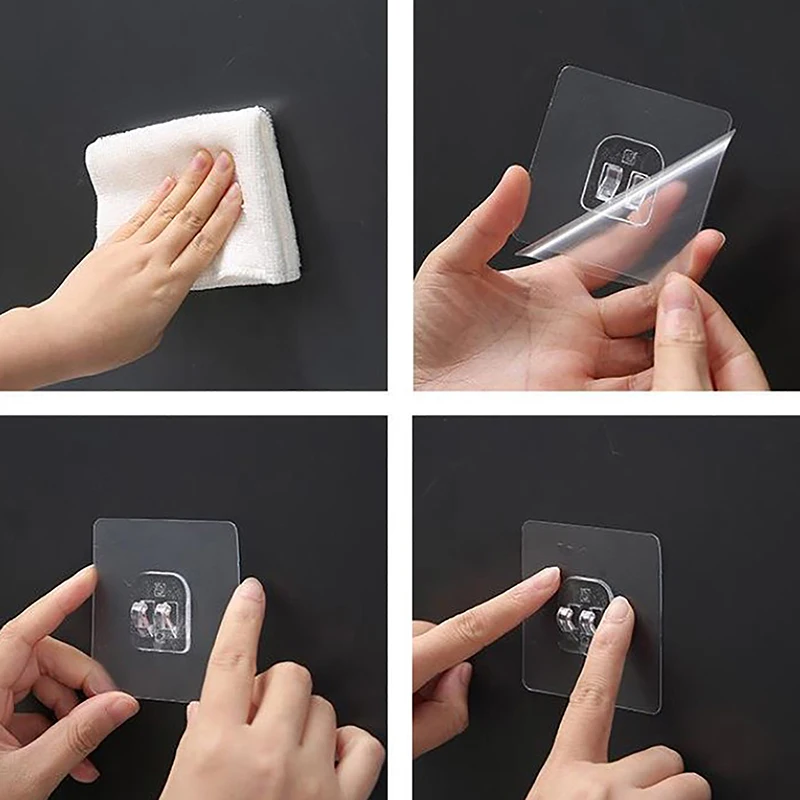 5Pcs Seamless Adhesive Hooks Transparent Acrylic Door Rear Hook Toilet Storage Rack Sticky Hooks