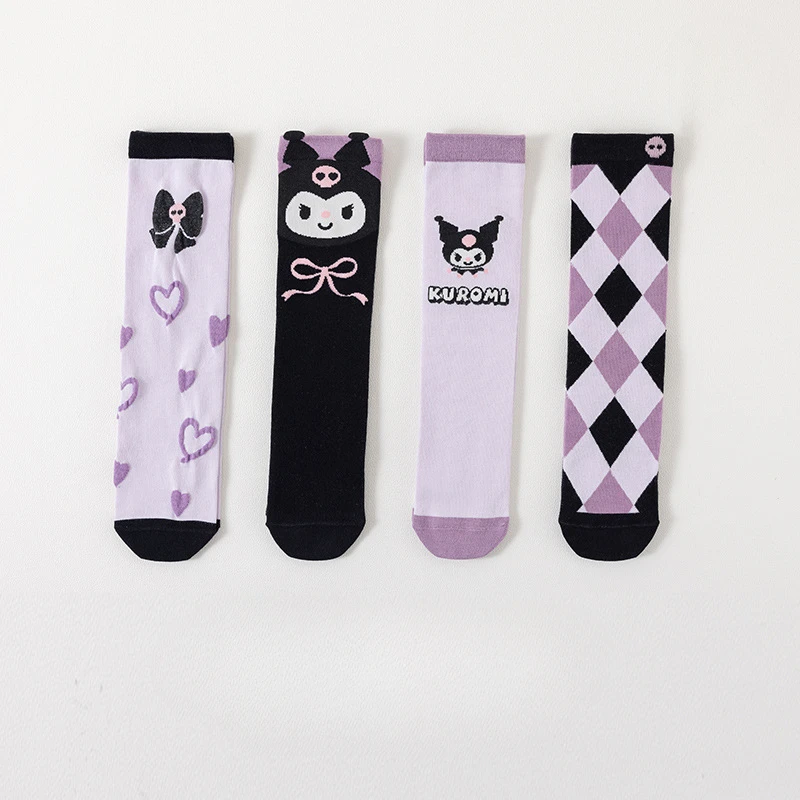 Kuromi Sanrio Cute Children's Top High Hat Socks Cute Cartoon Hat Cotton Baby Long Hat Girl Calf Sock Christmas Birthday Gift