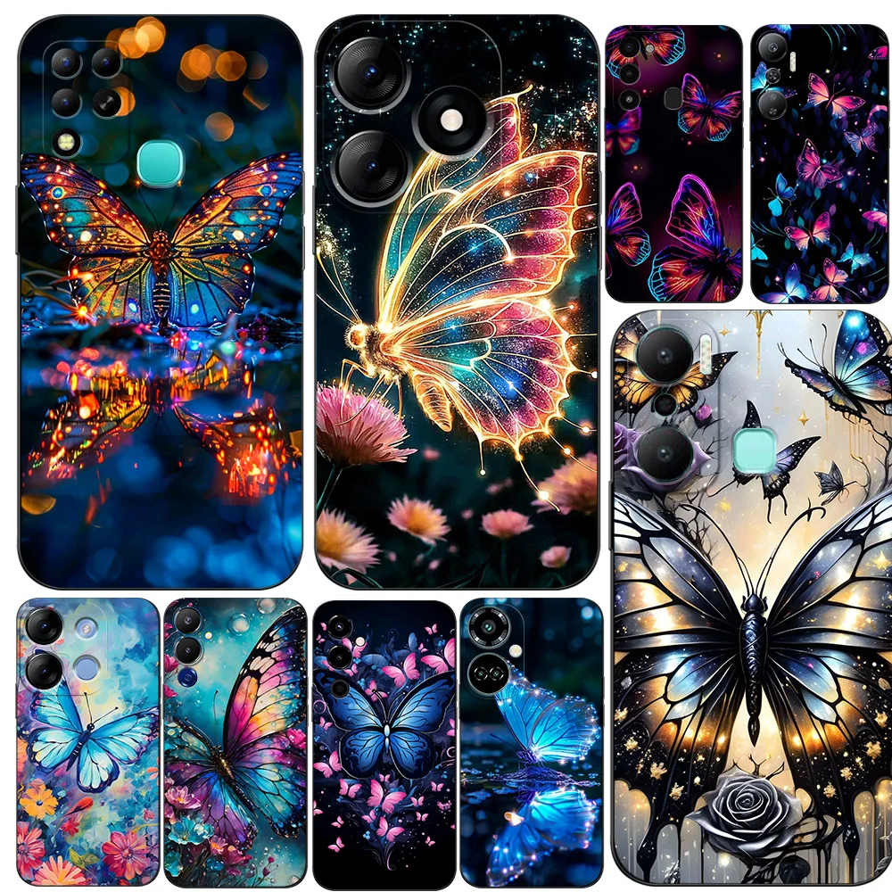 BLACK TPU CASE FOR ITEL A60 P40 VISION 5 A18 S18 INFINIX SMART 7  PLUS 7HD HOT 30 30I PLAY NOTE ZERO ULTRA 5G Butterfly Art