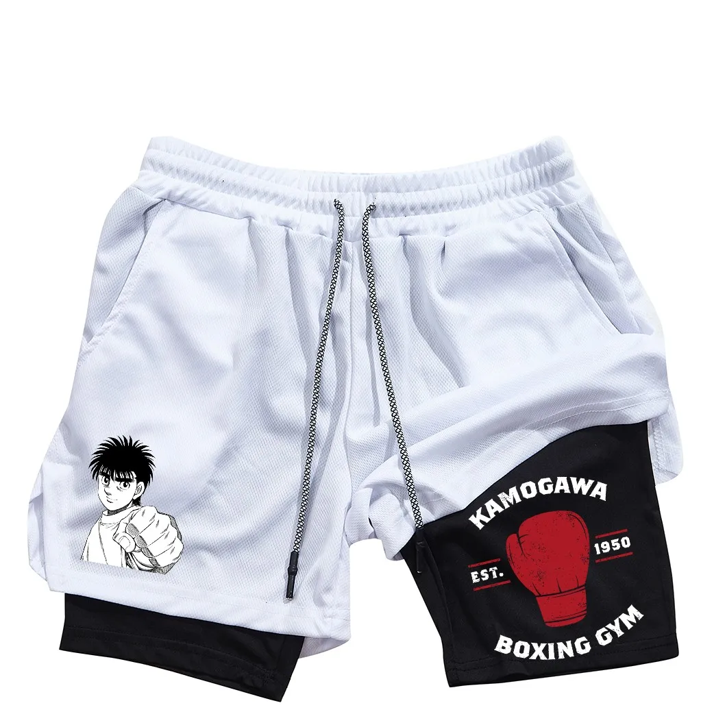 

Anime IPPO Print 2-in-1 Compression Shorts for Men Quick Dry Athletic Gym Shorts with Pockets, Fitness Workout Boxing Activewear