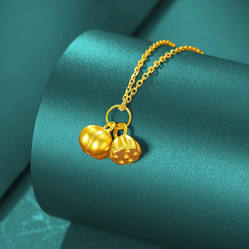 Vietnamese Sand Gold Necklace 2026 Chinese Style Cute Persimmon Lotus Pod Pendant Lucky Jewelry For Daily Wear Gift For Women