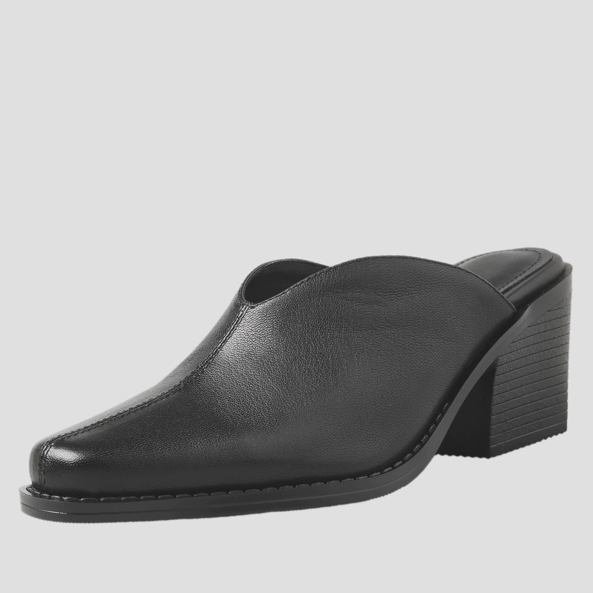 EAGSITY Cow leather Mule shoes block heel loafers women slip on slipper slides chunky heel pumps party ladies sandals shoes