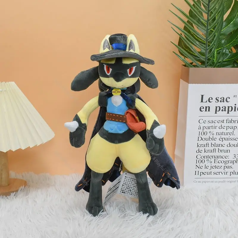 Boneka figur Pokemon lucasio Mega Lucario, mainan boneka lembut untuk hadiah ulang tahun anak-anak