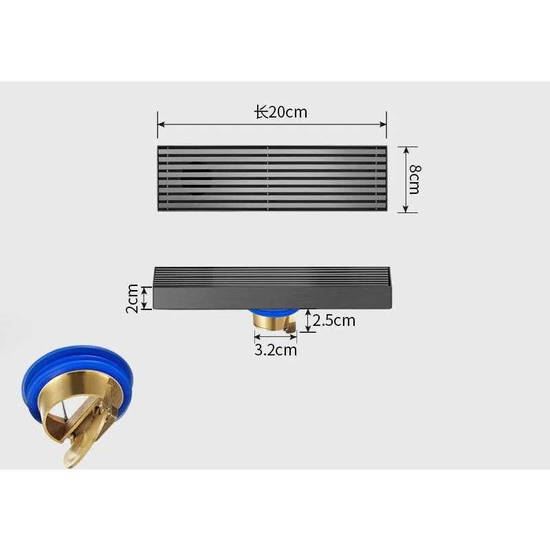 Long Strip Floor Drain Anti Odor Gun Gray Extended Stainless Steel 304 Rectangular Long Style Long Shower Room Side Row