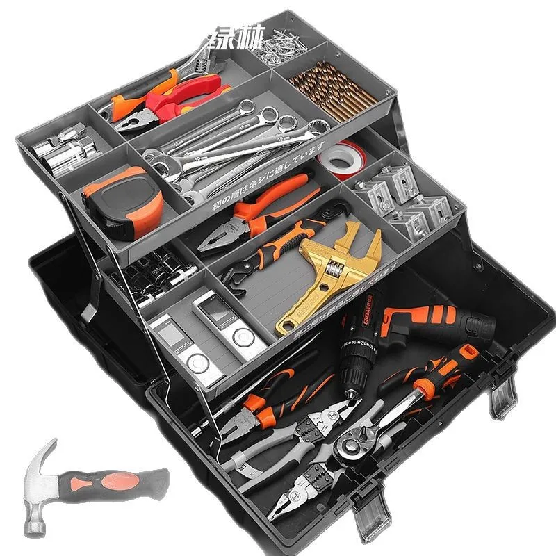 3 Tier Foldable Portable Toolbox Tool Organizer Heavy Duty Plastic Carry Case Multifunctional Electrician Mechanic Home Repair