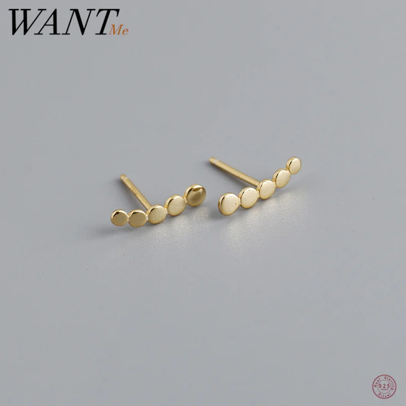 WANTME 925 Sterling Silver Minimalist Disc Unique Fashion Stud Earrings for Women Boho Daily Ear Bone Piercing Jewelry Female