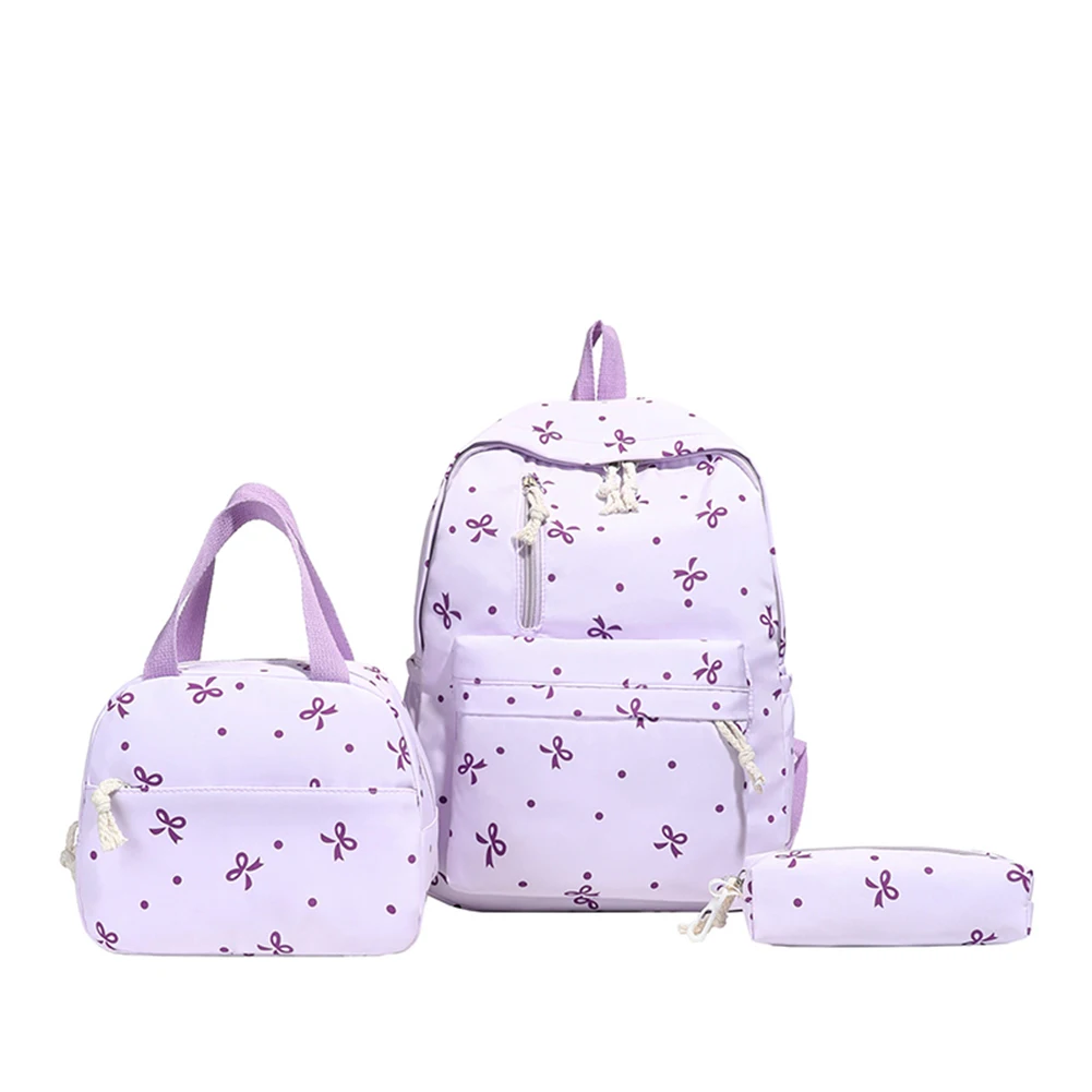 3 قطع/مجموعة حقيبة نهارية جمالية مطبوعة على شكل فيونكة مع حقيبة يد وحقيبة مدرسية مقلمة للسفر للفتيات والنساء