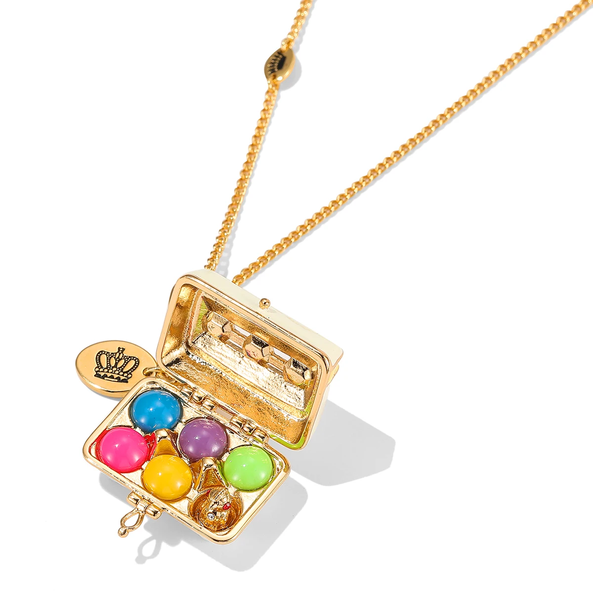 

Luxury design enamel color openable egg box pendant necklace fashion Easter egg chick keychain accessories