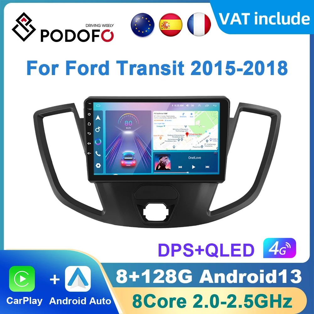 Podofo AI Voice Android Carplay Car Radio For Ford Transit 2015-2018 2din Android Auto Multimedia Navigation GPS autoradio DSP