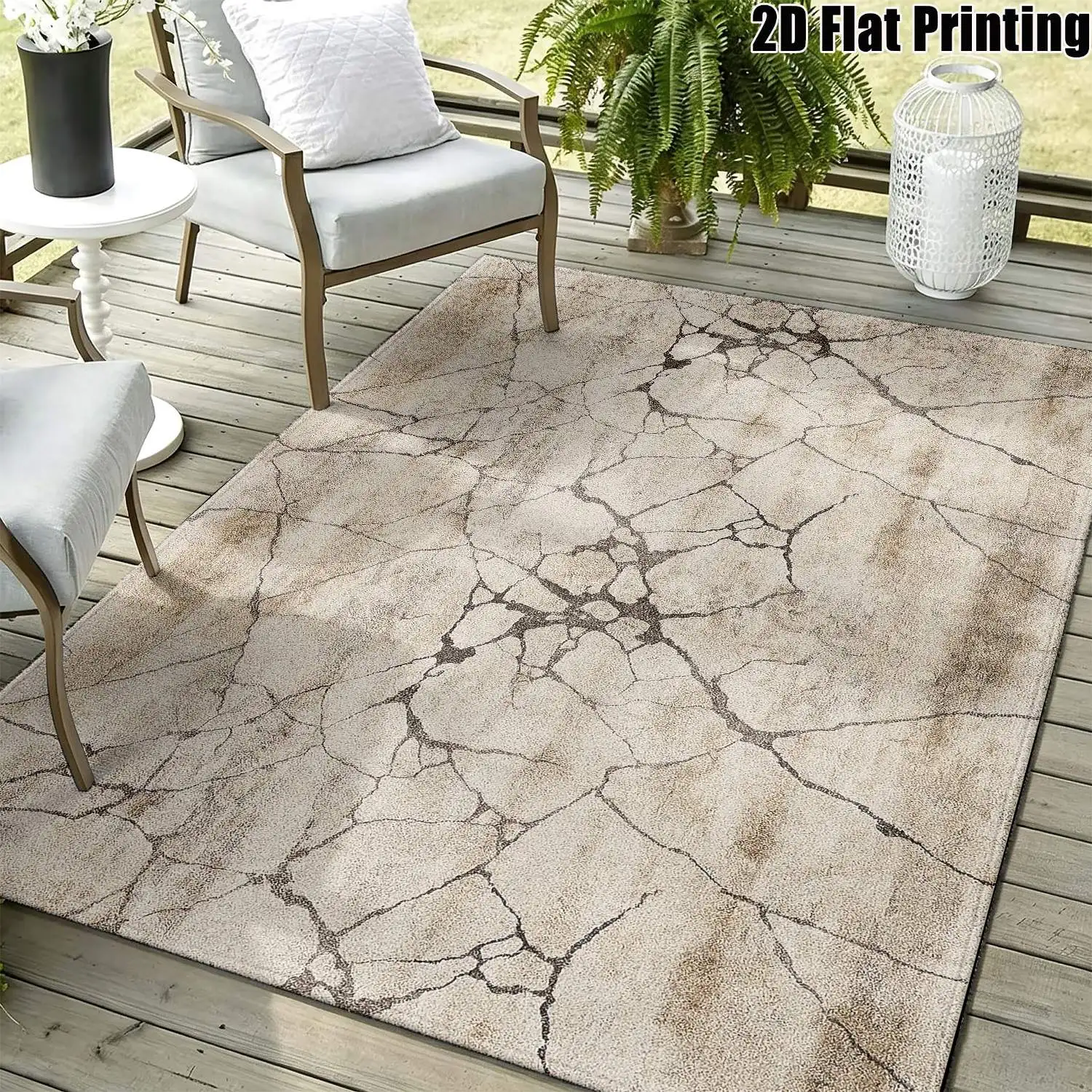 1Pc 2D Printed Carpet: Light Brown Cracked Pattern, Modern Minimalist, Instagram/Nordic/Vintage Geometric Striped, Home Decor, Multi-Size, Machine Washable, Suitable for Entrance, Dining, Foyer, Bedroom, Living Room Floor Mats