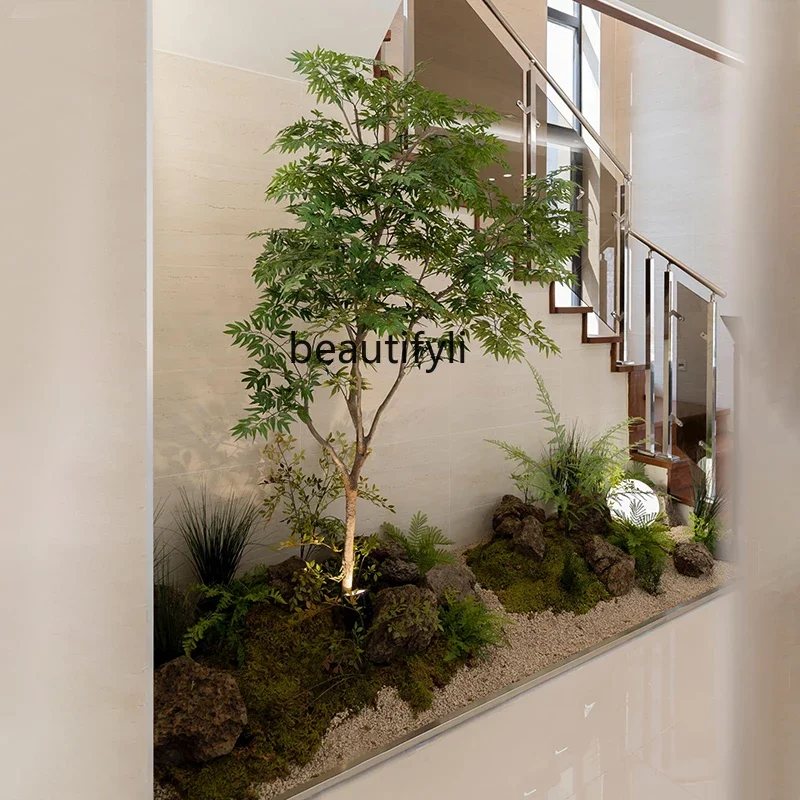 F132  Simulated green plant decoration staircase corner landscaping with light luxury simple wind soft decoration fake tree plan