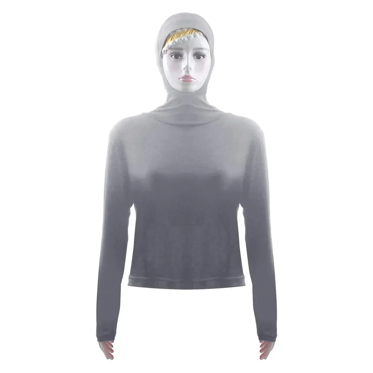 Summer Women Long Sleeve Hooded Top Shirt Sun Protection Tops Tee Stretch Swim Plain Hooded Pullover Tops Sunscreen Swim Wear