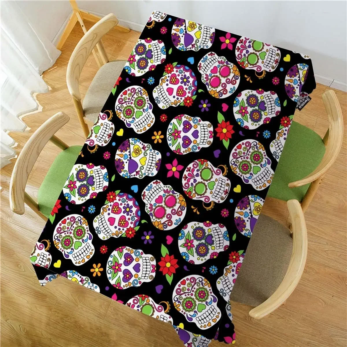 Mexican Colorful Sugar Skull Tablecloth for Table Decor Mexico Day of The Dead Dia De Los Muertos Dining Table Cloth Party Decor