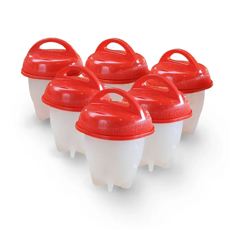 6 Pieces Egg Boiler Poachers Steamer Multi Functional Egg Slicer Cutter Silicone Egg Cups Boilers White Red Yolk Divider