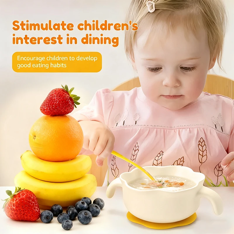 Baby Silicone Suction Bowl - Non-Slip Training Feeding Dish for Infants Learning to Eat, Toddler Meal Bowl with Lid