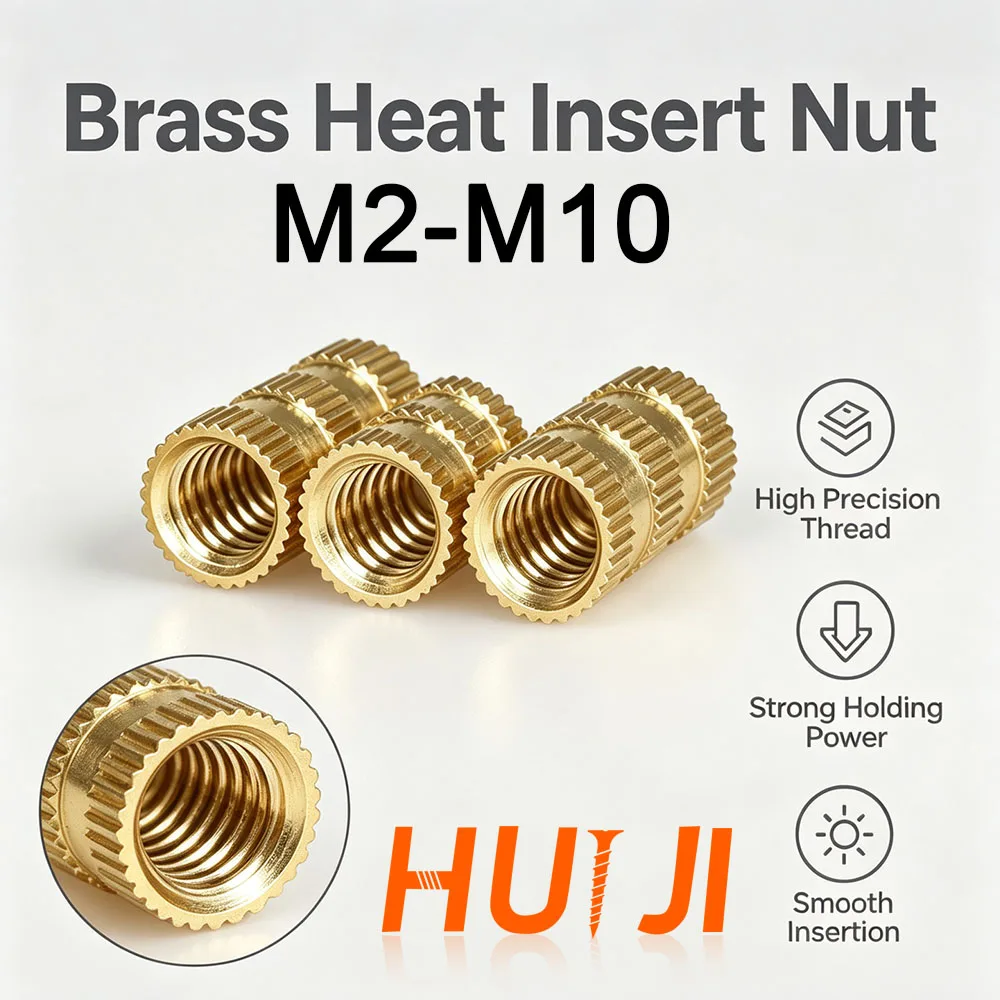 M2-M10 Brass Heat Insert Nut Metric Thread Straight Knurled Hot Melt Molding Injection Insertnut Heating Inserts For Plastic