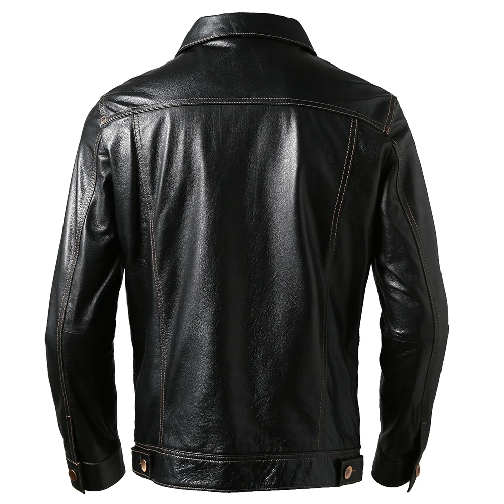 Men Genuine Leather Jacket Soft Slim Fit Tanned Pigskin Leather