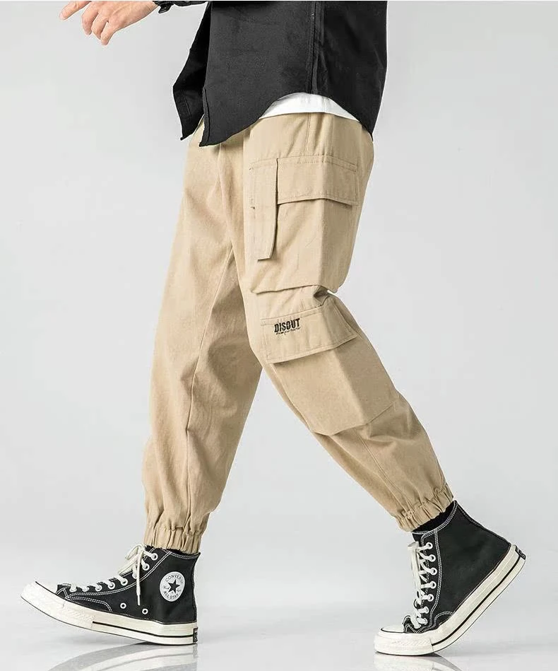 

Japanese hiphop cargo pants men's large size Harlan cropped pants trendy handsome paratrooper pants leggings