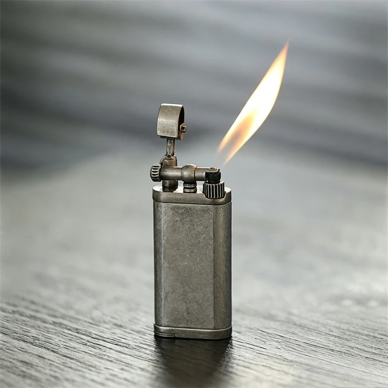 Metal Flint Lighter Refillable Butane Slant Open Flame Igniter, Portable Outdoor Cigarette Lighter, Mens Smoking Accessory Tool