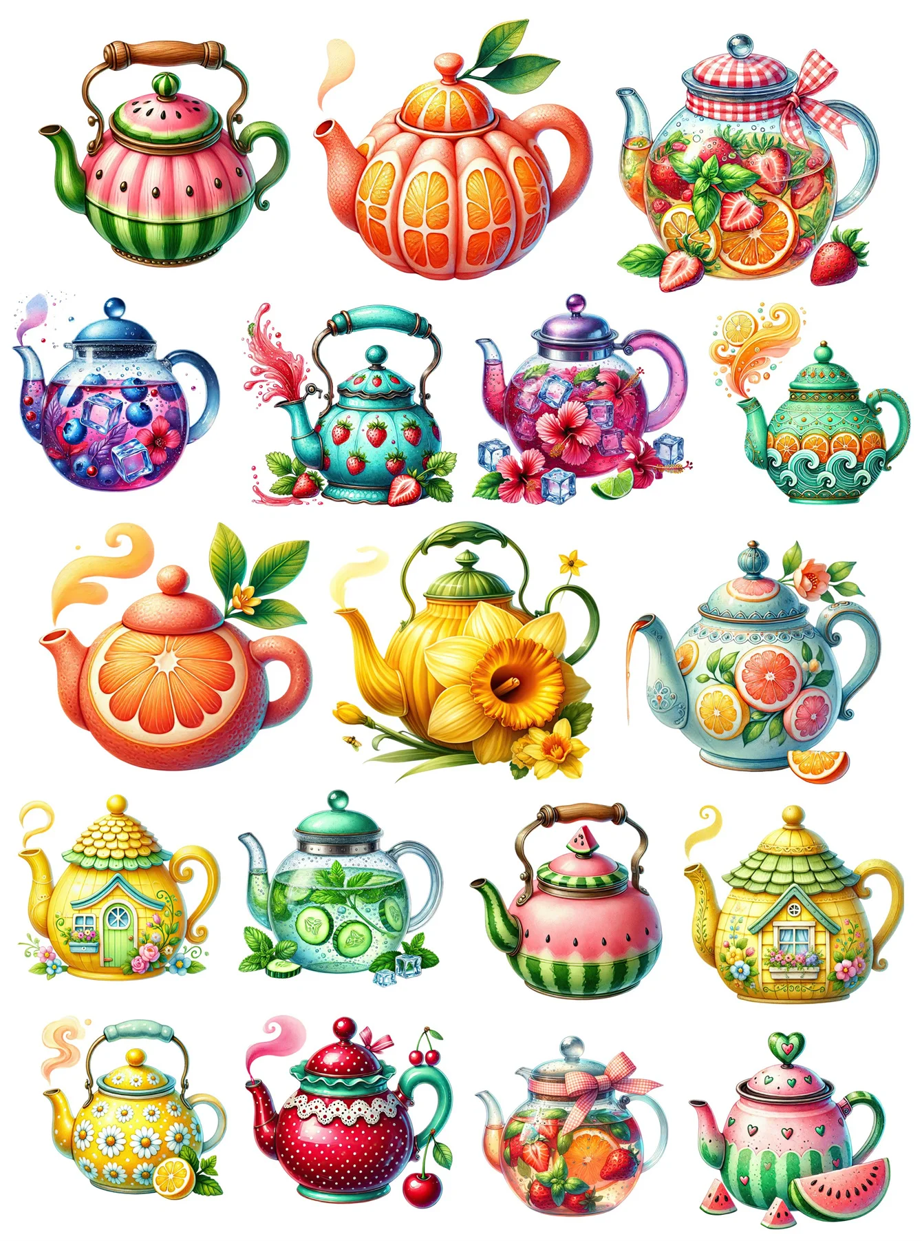 18pcs Creative Self-made Fruit Flower Tea Kettle Scrapbooking Stickers/decorative /DIY Craft Photo Albums Planner Stickers