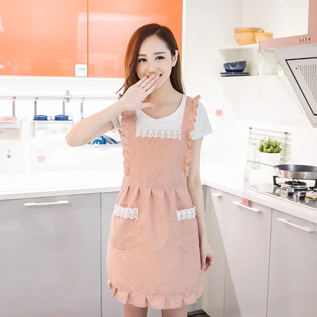 Apron female fashion sleeve sleeve suit home waterproof oil proof kitchen creative Korean version simple cute strap overalls