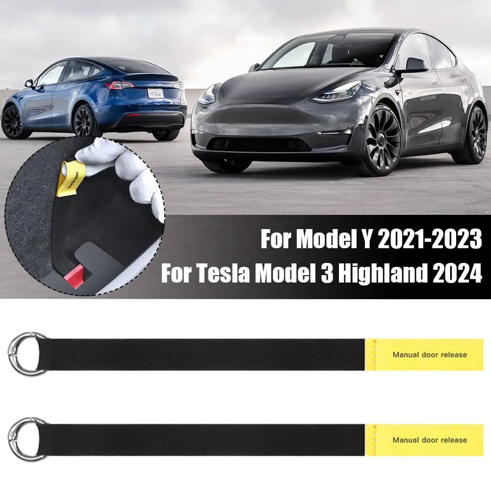 Cuerda de tracción de seguridad para emergencias de puerta trasera, manija de emergencia para Tesla Highland 2024, modelo Y 2021-2023, accesorio