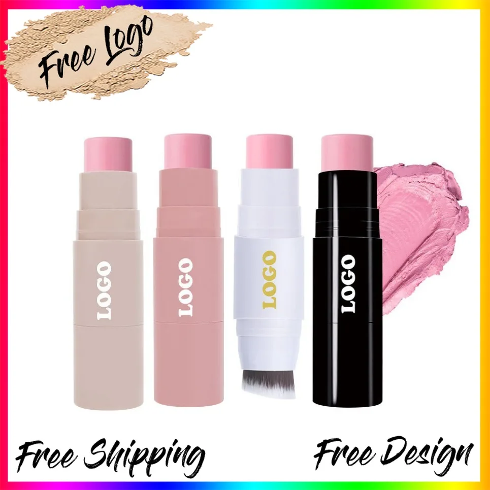 Waterproof Pigment Single Blush Stick Private Label Long Lasting Face Makeup Powder Blusher Custom Logo Wholesale White Package