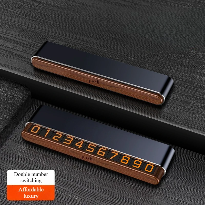 Parking License Plate Handmade Mobile Phone Sign Dual Number Parking Car Ornament DIY Adhesive Figurine Creative Walnut