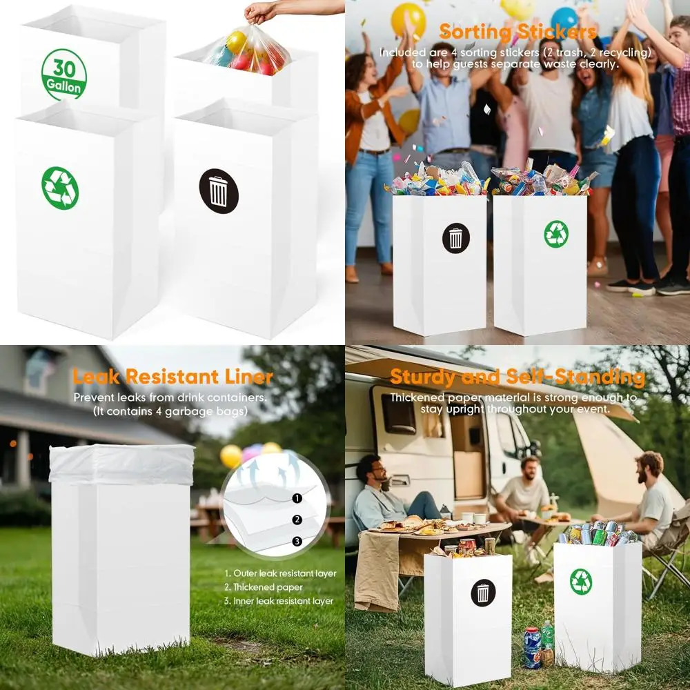 

4 упаковки одноразовых мусорных бака емкостью 30 галлонов для больших вечеринок и мероприятий