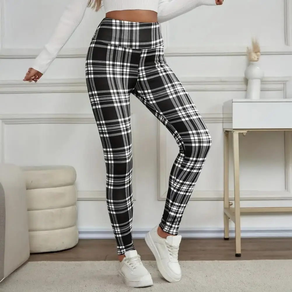 

Women Plaid Leggings Warm Winter Leggings Women’s High Elasticity Leggings Plaid Print Thickened Velvet Lining Pants