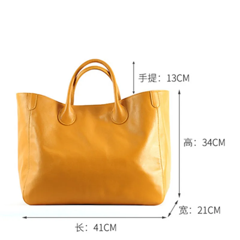 Women big Tote Bag 100% Natural Leather Top Cow Hide Leather Handbag Luxury Lady yellow Bucket Bag Daily 2023 New