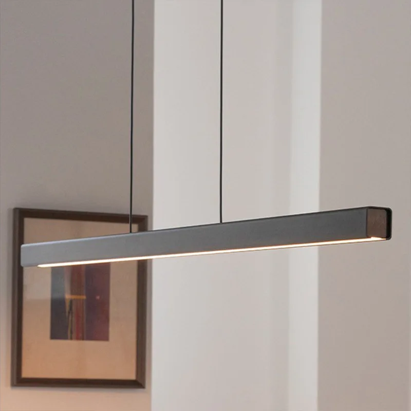 

Minimalist one-word dining table chandelier designer bar table study wood strip office lamp