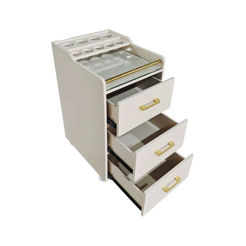 Glass countertop tool cart Mobile 3-layer drawer cart Beauty salon
