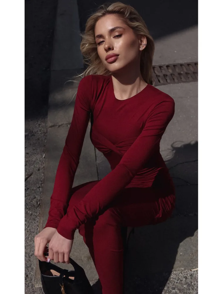 Articat Elegant Long Sleeved Elastic Tight Dress Women Pleated Double-layer Party Club Evening Dress Female Slim Vestido 2024