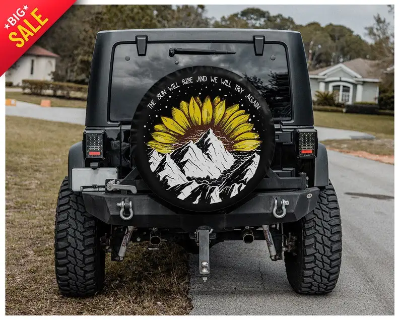

Sunflower, Mountain, Tire Spare Gift for her, Great Gift, Custom Tire Cover, Car Accessories, Spare Tire Cover, perssonalized gi