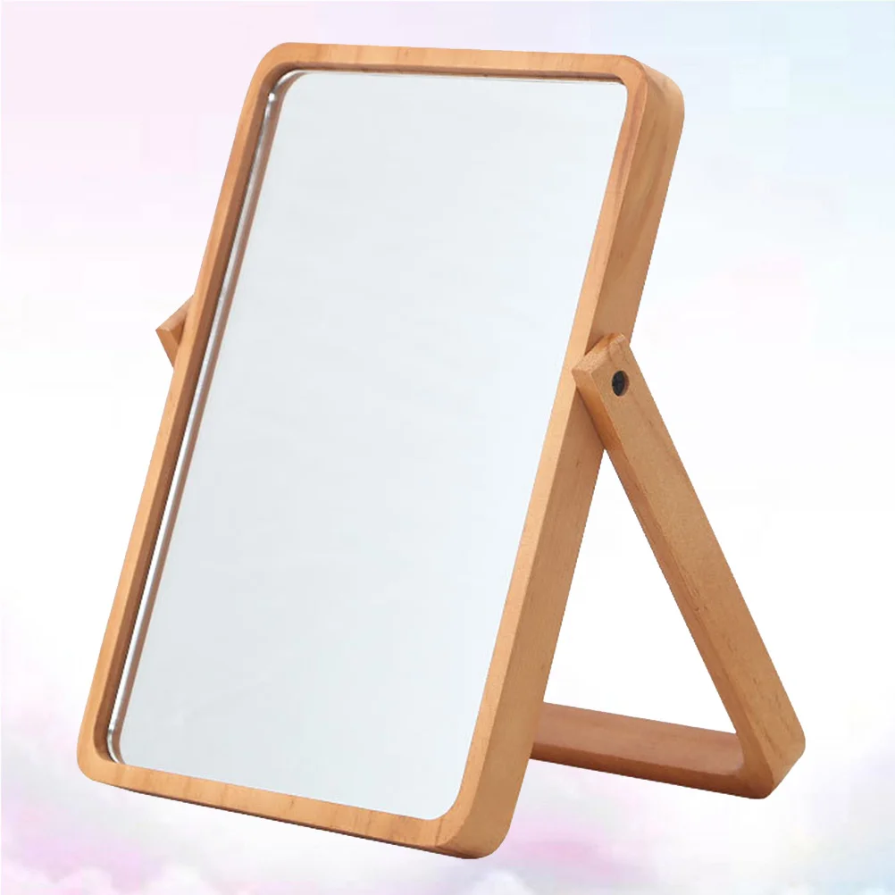 

Wood Desktop Makeup Mirror Portable Premium Glass Large Area Clear Reflection for Home Salon Mirror Decoration