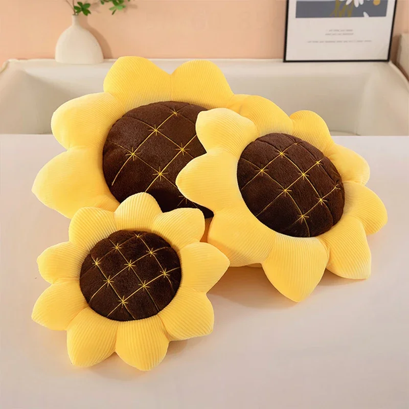 Kawaii Plush Toy Sunflower Flower Pillow Cute Stuffed Doll For Kids Birthday Present Soft Cushion For Car Seat Back Support Phot