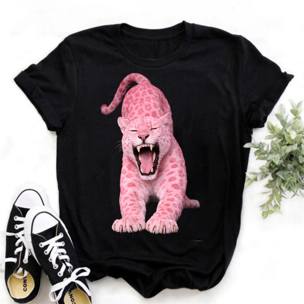 Vintage Leopard Print Crewneck Short Sleeve Unisex Casual Cotton Graphic T-shirt with Cute Bow and Stylish Details