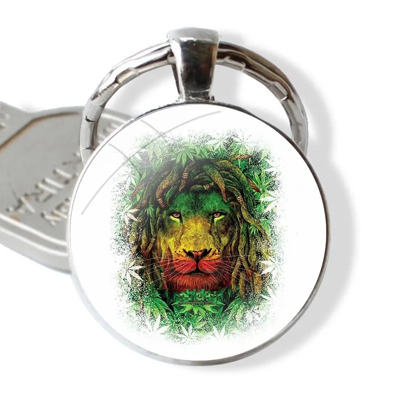 Keychain Handmade Glass Cabochon Key Ring Holder Pendant Key Chains rasta lion reggae bob marley Art