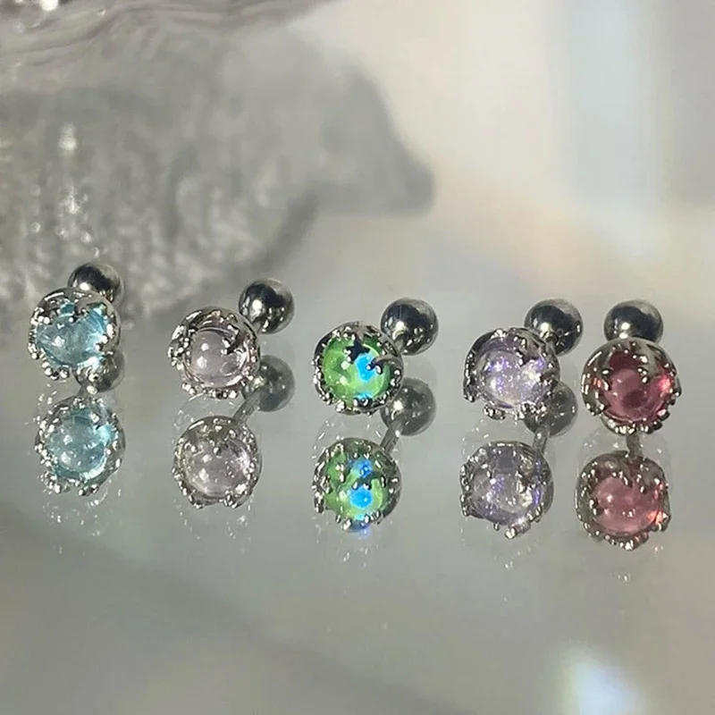 

PONYKISS 925 Silver Colorful Round Stud Earring for Women Cute Piercing Screw Bead Fine Jewelry Minimalist Geometric Accessories