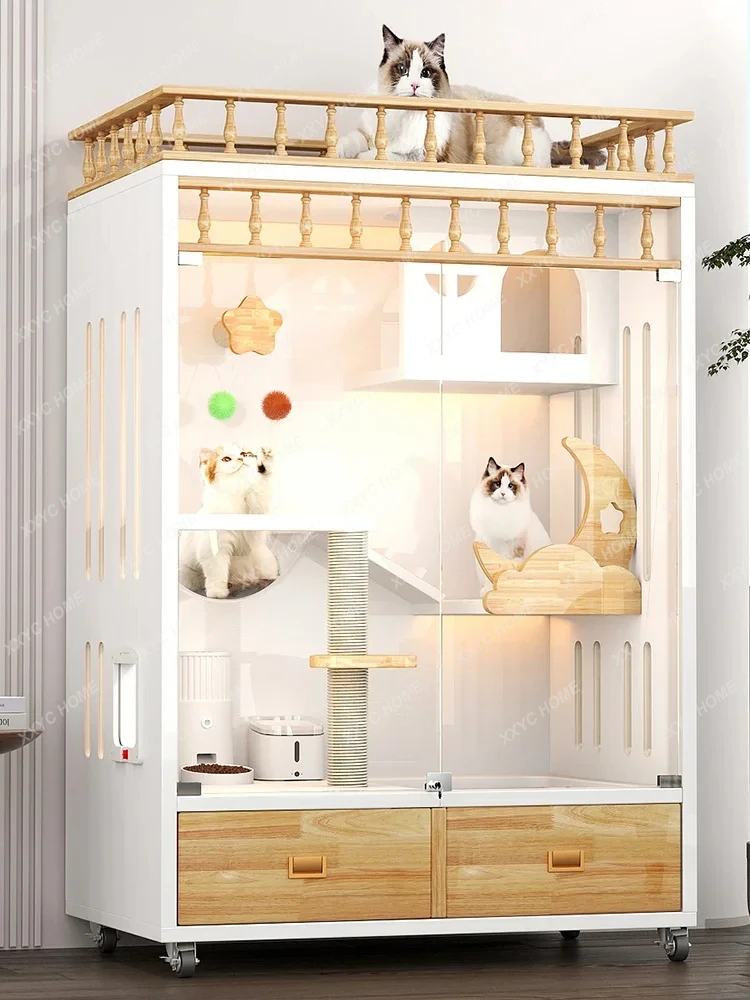 Cat Villa Household Toilet with Drawer  House Cattery Indoor Large Space Does Not Cover an Area of Cat Cage