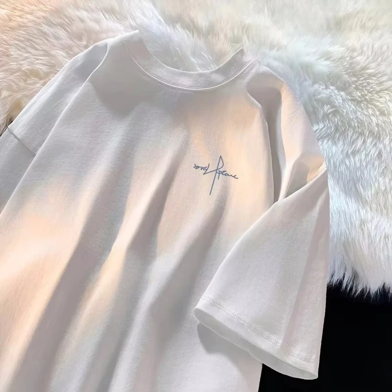 Japanese Minimalist Letter 3D Print  Large Size Men's Casual Breathable T-shirt Summer Short Sleeved Shirt