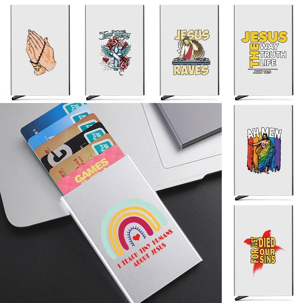 

2026 Men ID Credit Thin Aluminium Metal Card Holder Anti-theft Portable Carte Jesus Printed Wallets Pocket Case Credit Card Box