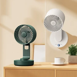 USB Foldable Fan 4 Speeds Battery Operated Table Oscillating Fan for Bedroom LED Lighting with Timer Electric Air Cooling Fan