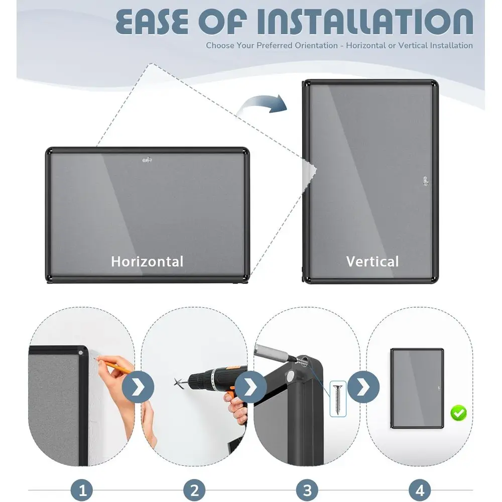 Quadro de Avisos de Feltro Seguro 36x24 Polegadas com Moldura de Alumínio Preta para Uso em Escritório, Escola e Casa