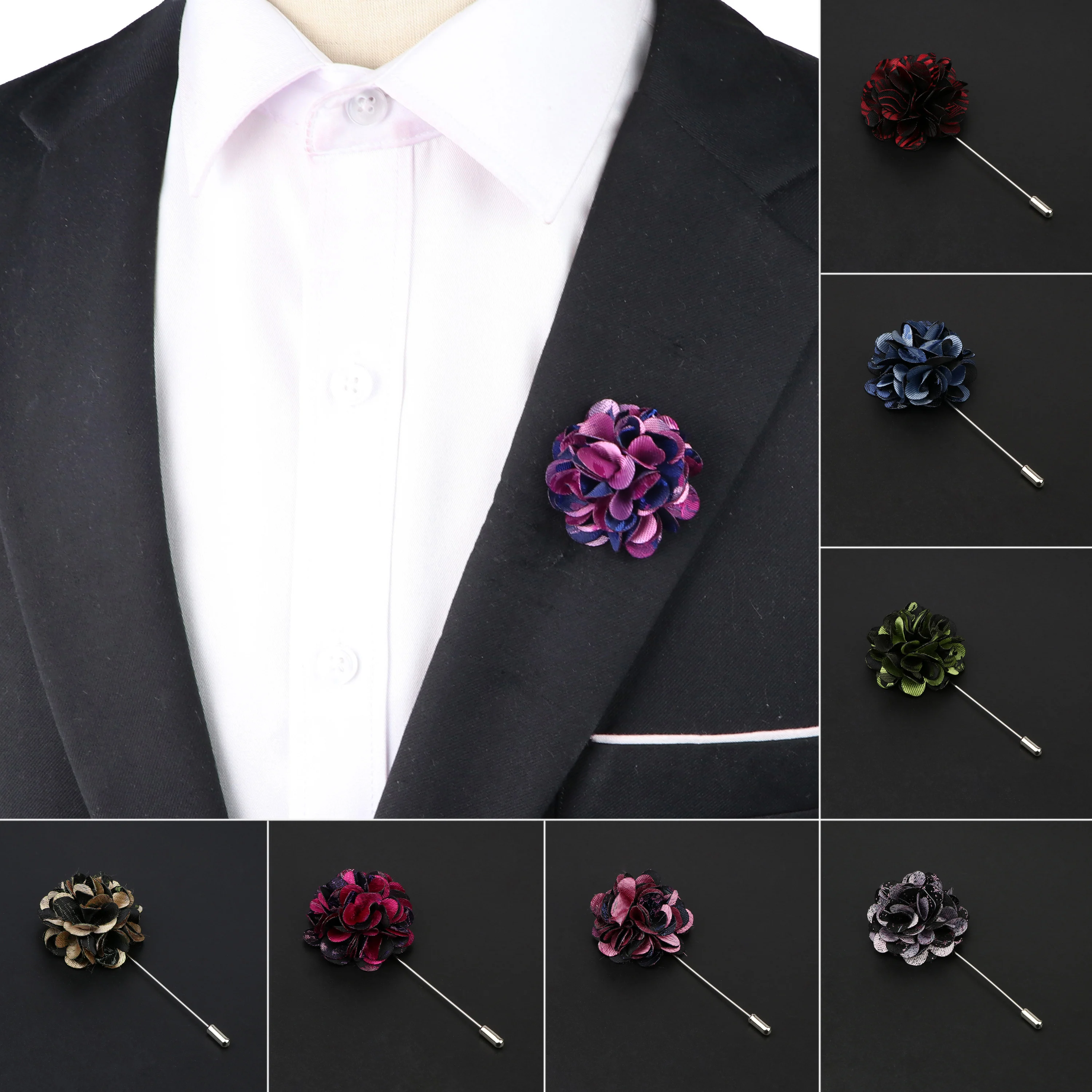 Men's Handmade Fabric Brooches Floral Lapel Pin Fit Suit Shirt Wedding Party Bussiness Boutonniere Jewelry Clothes Accessories